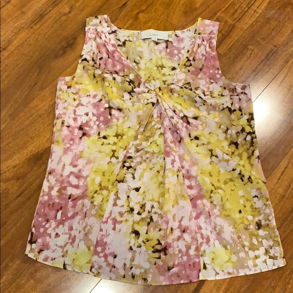 Loft yellow and pink abstract print tank like new!